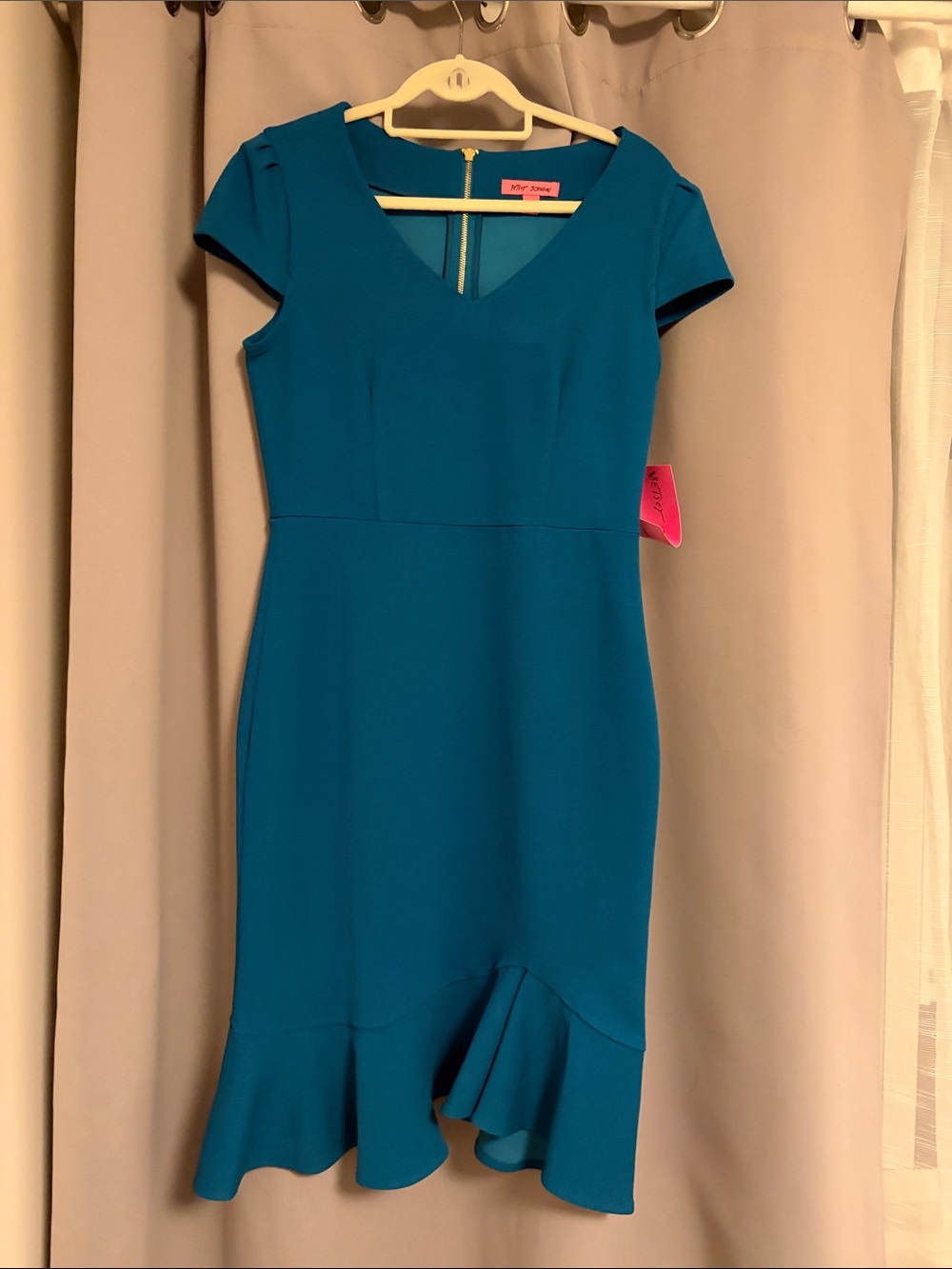 Betsey Johnson Teal V-Neck Ruffle-Hem Midi Dress